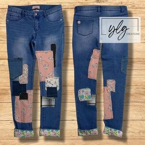 Squeeze Skinny Jeans Dog Boho Patch Jeggings Pink Black Dalmatian Plaid Girls 12
